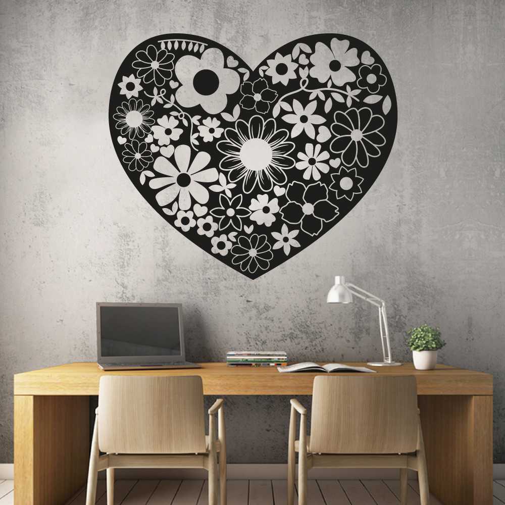 Flowers Floral Vinyl Wall Sticker - Heart & Flower Garden Design