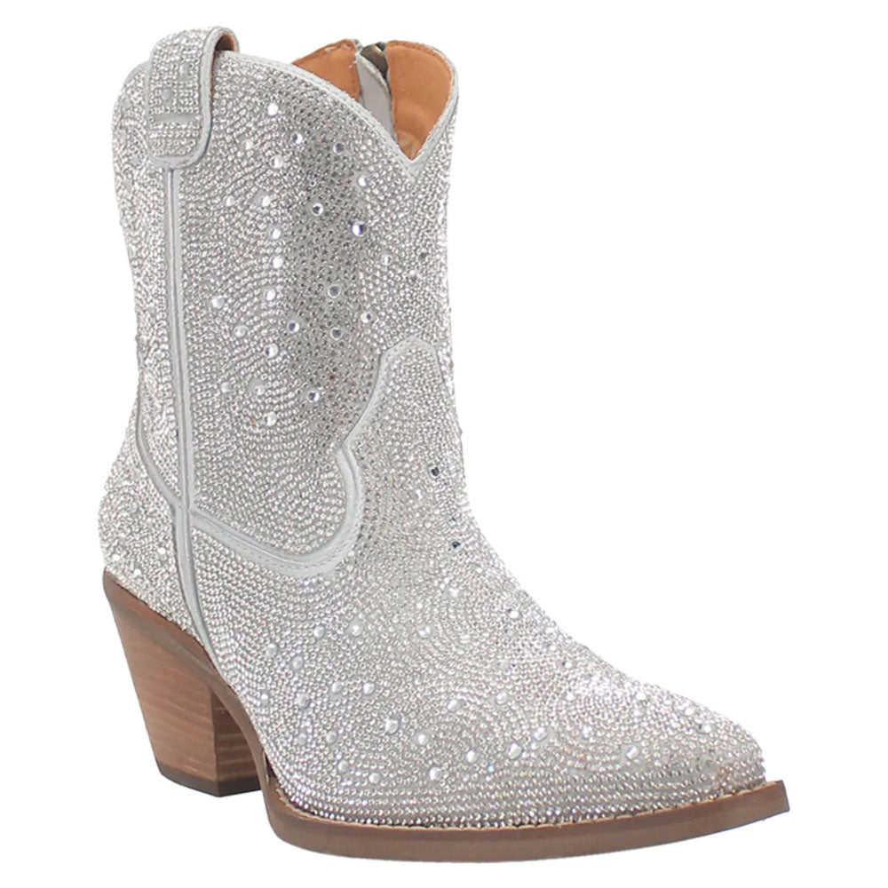 DI557 Dingo Women's Rhinestone Cowgirl Short Boot - Silver and Rose Gold