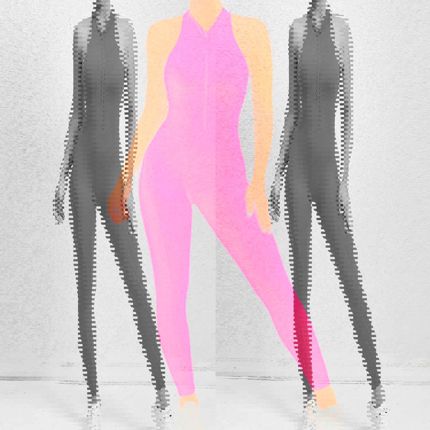 Zippered Yoga Fitness Jumpsuit - Sleeveless Tummy Control Shapewear for Women