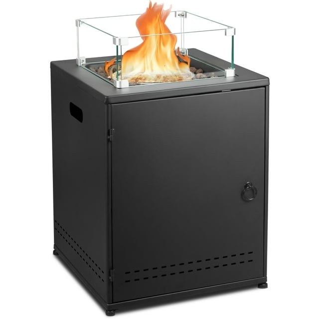 Auseo 22in Square Outdoor Fire Pit - Propane Metal Stove with Lava Rocks, 40000 BTU Heat Output