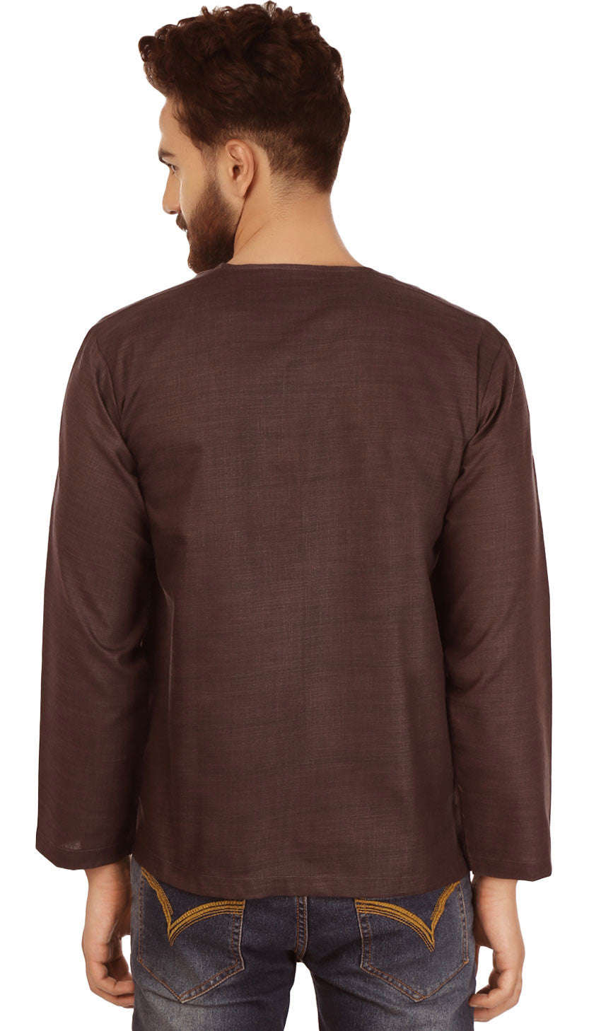 Men's Cotton Short Kurta Shirt - India Clothing (Chocolate)