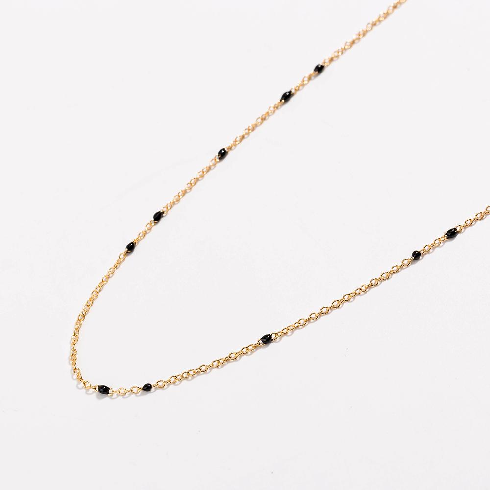 Dainty Black Onyx Layered Necklace for Women - Gold Plated Link Chain Pendant Jewelry with Extender