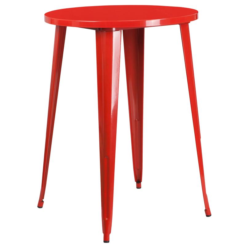 CH-51090BH-2-30CAFE Flash Furniture Caron Commercial Grade 30" Round Red Metal Indoor-Outdoor Bar Table Set with 2 Stools