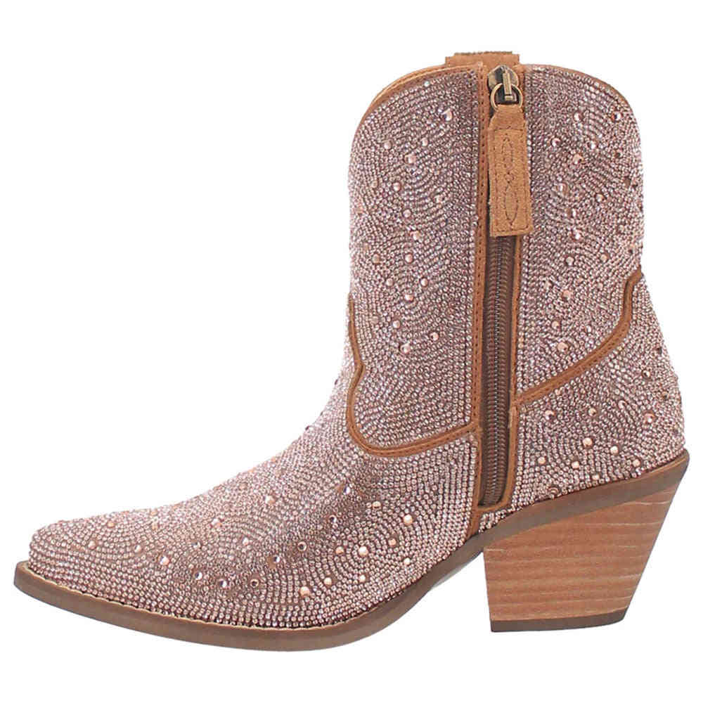 DI557 Dingo Women's Rhinestone Cowgirl Short Boot - Silver and Rose Gold