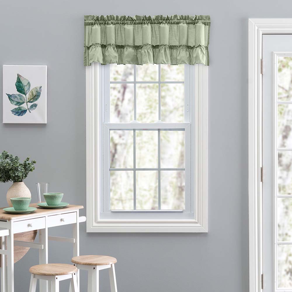 Ellis Stacey 1.5 Rod Pocket High Quality Fabric Solid Color Window Ruffled Filler Valance 54x13 Sage
