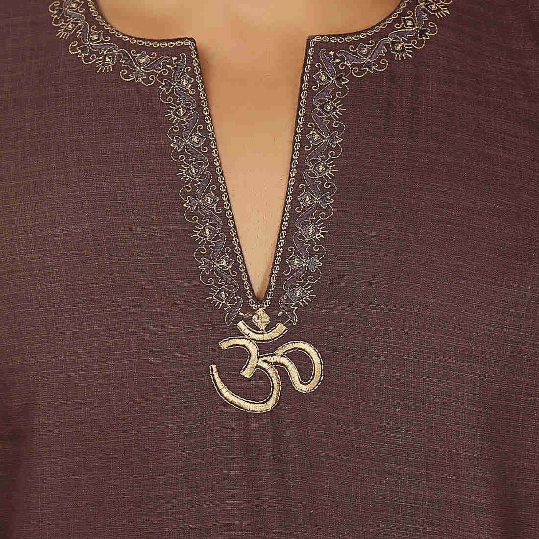 Men's Cotton Short Kurta Shirt - India Clothing (Chocolate)