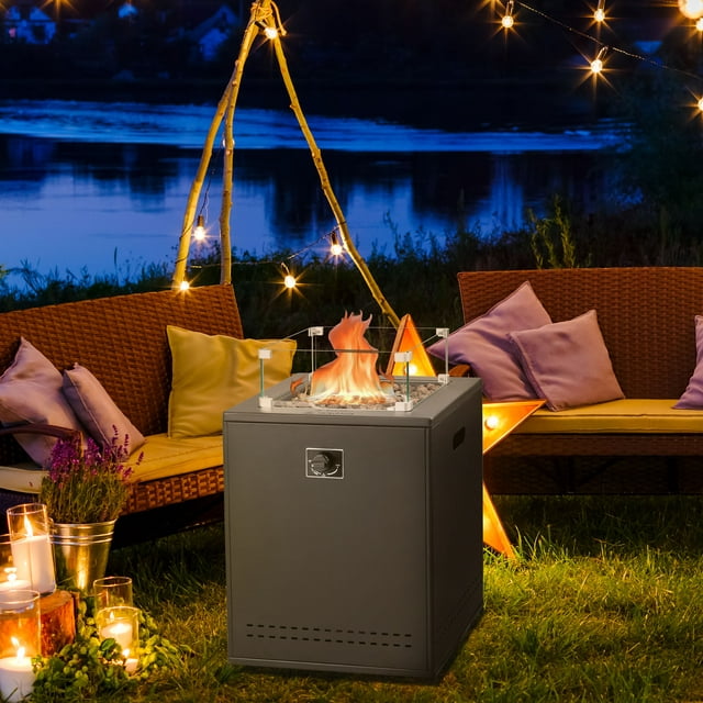 Auseo 22in Square Outdoor Fire Pit - Propane Metal Stove with Lava Rocks, 40000 BTU Heat Output