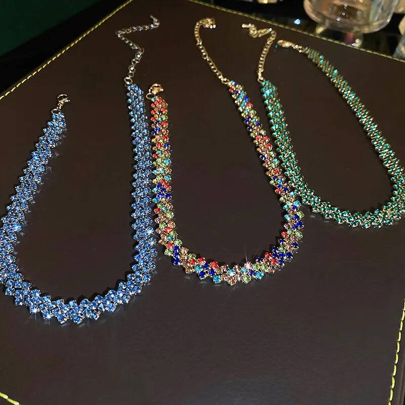 Luxury Shiny Full Rhinestone Choker Necklace for Women - Geometric Crystal Wedding Party Jewelry