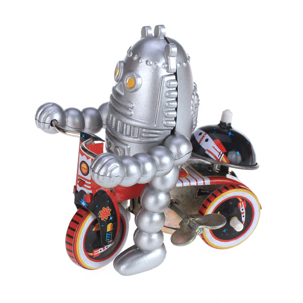 MS013 Baby Robot on Tricycle Bike Bell Retro Clockwork Wind Up Tin Toy Collectible