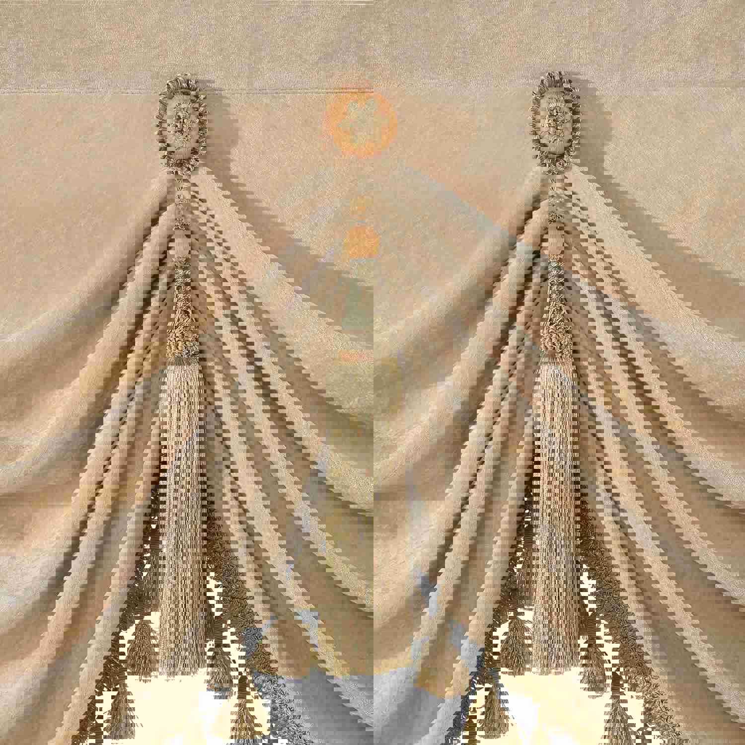 Beige Chenille Swag Valance with Beads and Tassels