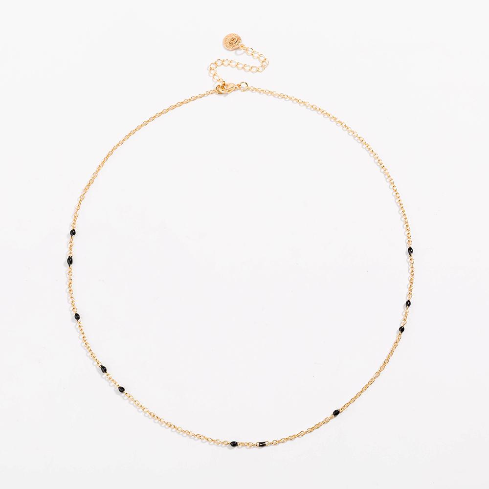 Dainty Black Onyx Layered Necklace for Women - Gold Plated Link Chain Pendant Jewelry with Extender
