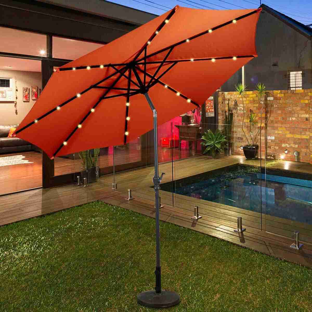 10ft Solar Patio Umbrella with LED Lights for Outdoor and Indoor Use