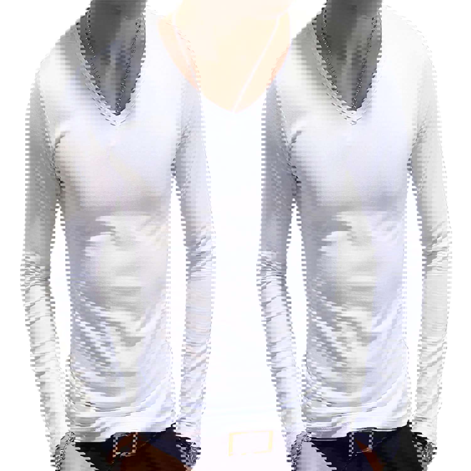 Men's V-Neck Slim Fit Long Sleeve T-Shirt - Classic Casual Solid Color Tee