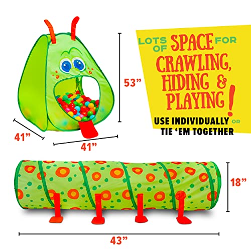 Kiddey Caterpillar Play Tunnel and Tent Combo (2-Piece Set) – Kids Crawling and Exploration Discovery Station
