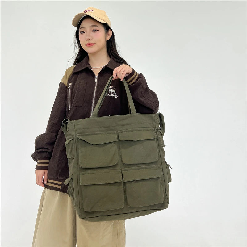 Lkblock Fashion Unisex Canvas Tote Bag with Zipper Closure