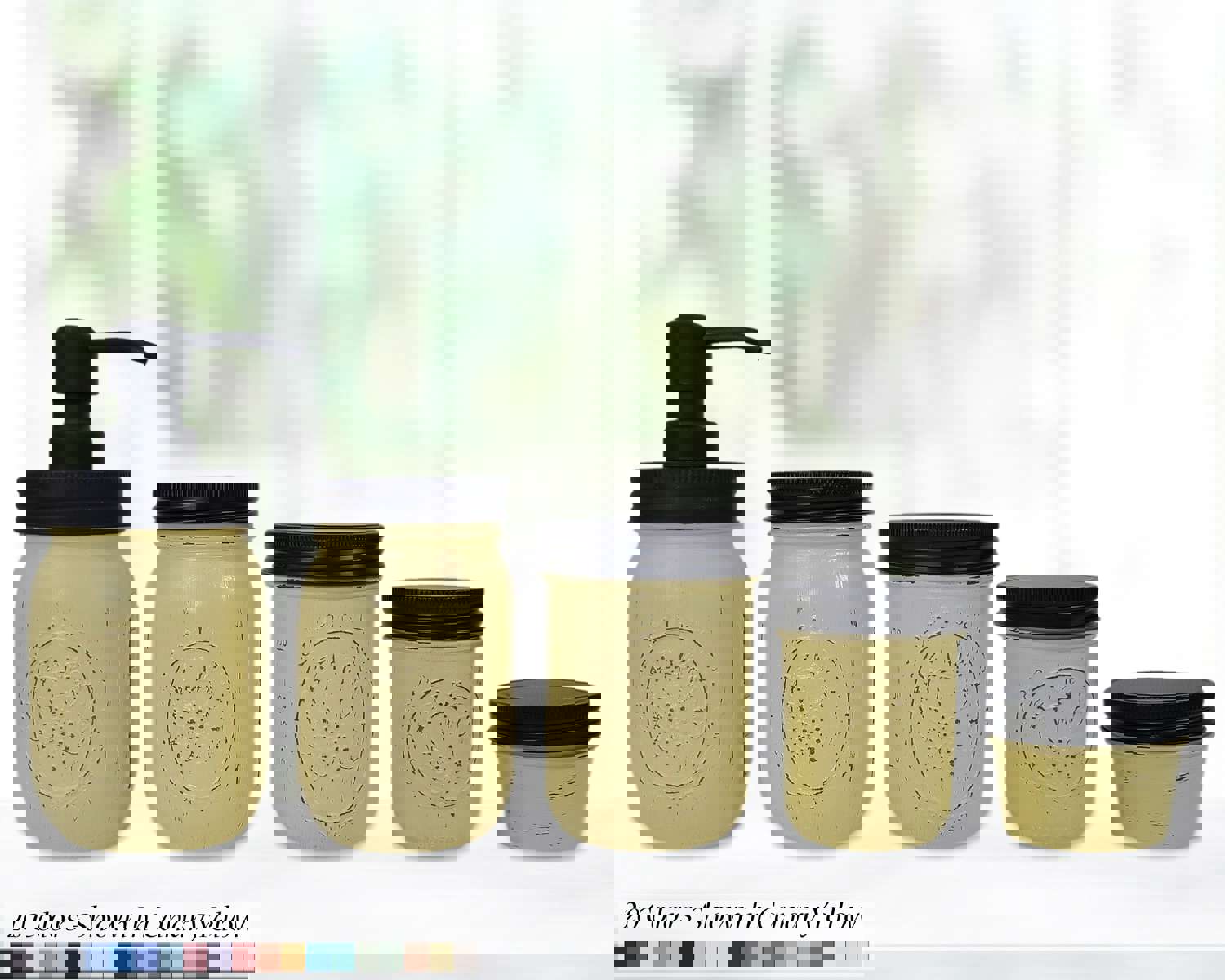 Custom Painted Mason Jar Bathroom Set - 20 Paint Colors, Sea Blue with Black Lids