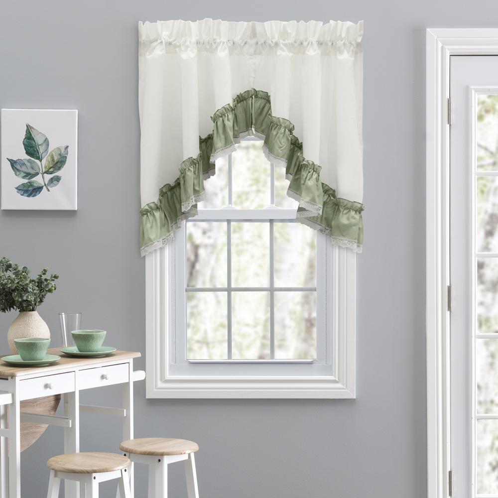Ellis Curtain Madelyn Ruffled Victorian 1.5 Rod Pocket Swag for Windows Lace Edge 82 x 38 Sage