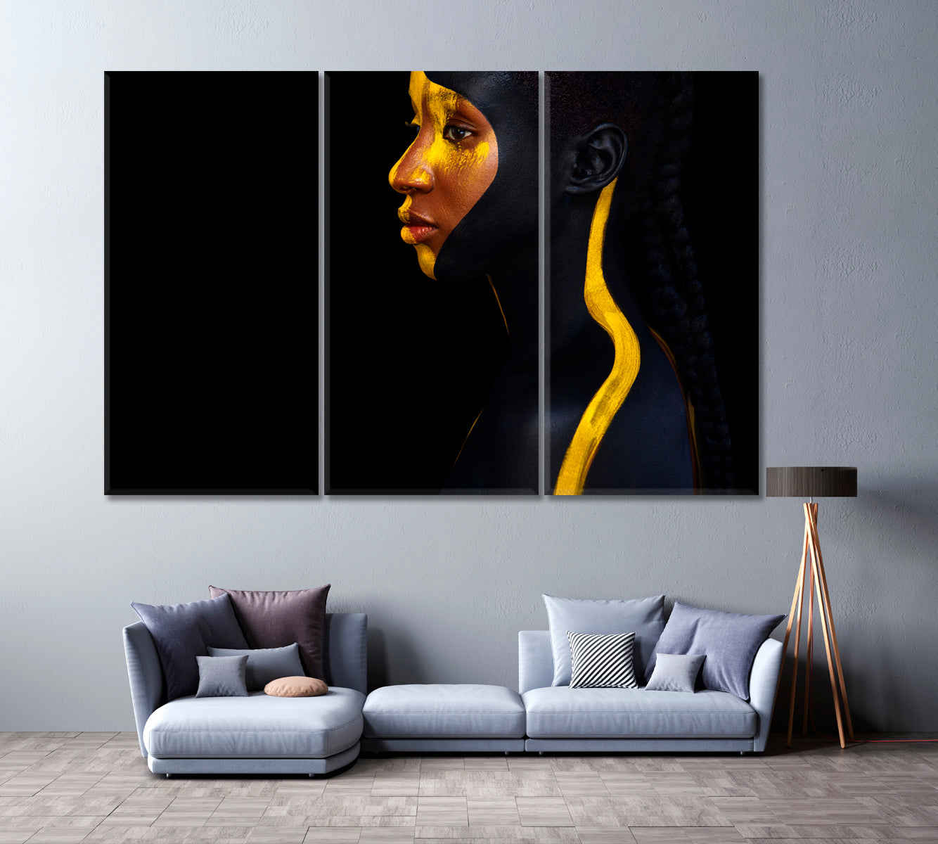 Young African Woman Canvas Print Art with Black and Yellow Body Art