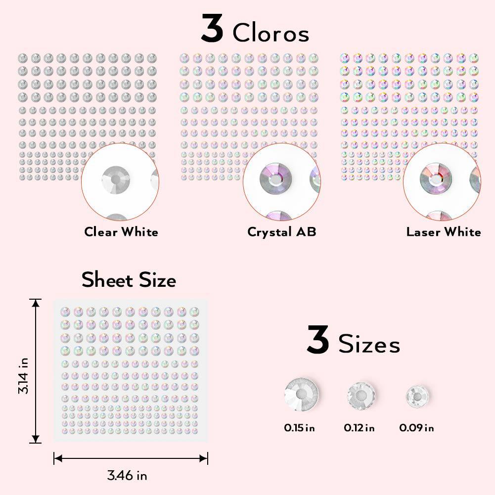 Nicpro Rhinestone Stickers 2475 PCS - Self Adhesive Face Gems for Body, Nails, and Crafts