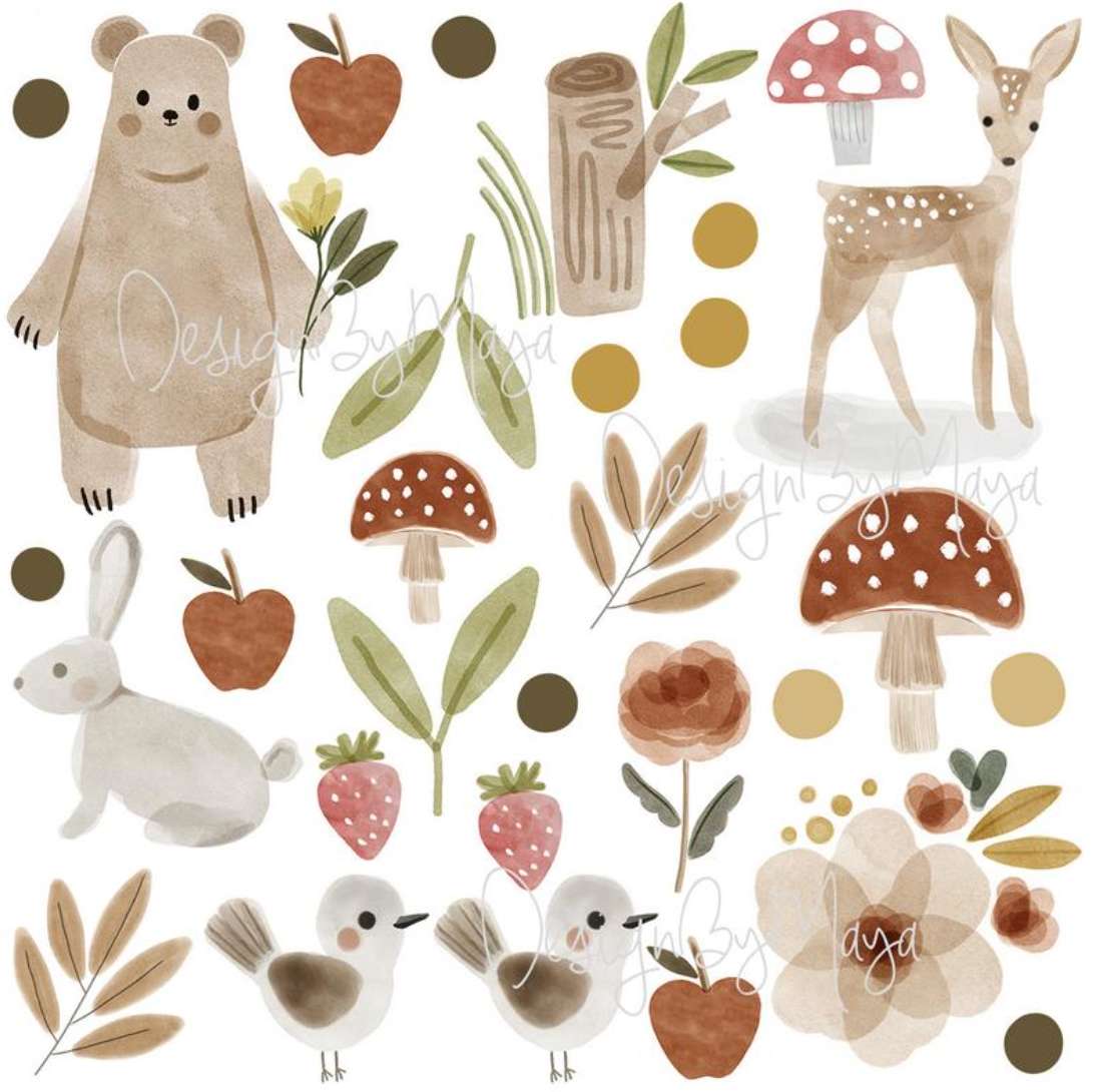 Woodland Baby Bear and Friends - Fabric Nursery Wall Art Decals