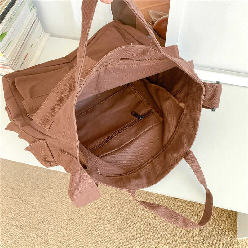 Lkblock Fashion Unisex Canvas Tote Bag with Zipper Closure