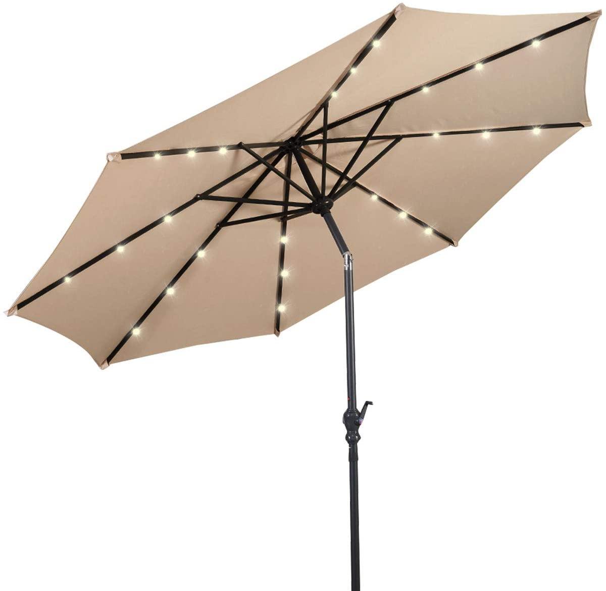10ft Solar Patio Umbrella with LED Lights for Outdoor and Indoor Use