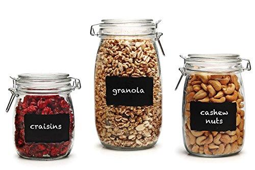 Set of 3 Glass Canister Chalkboard and Chalk Jars With Trigger Airtight Tight Lids