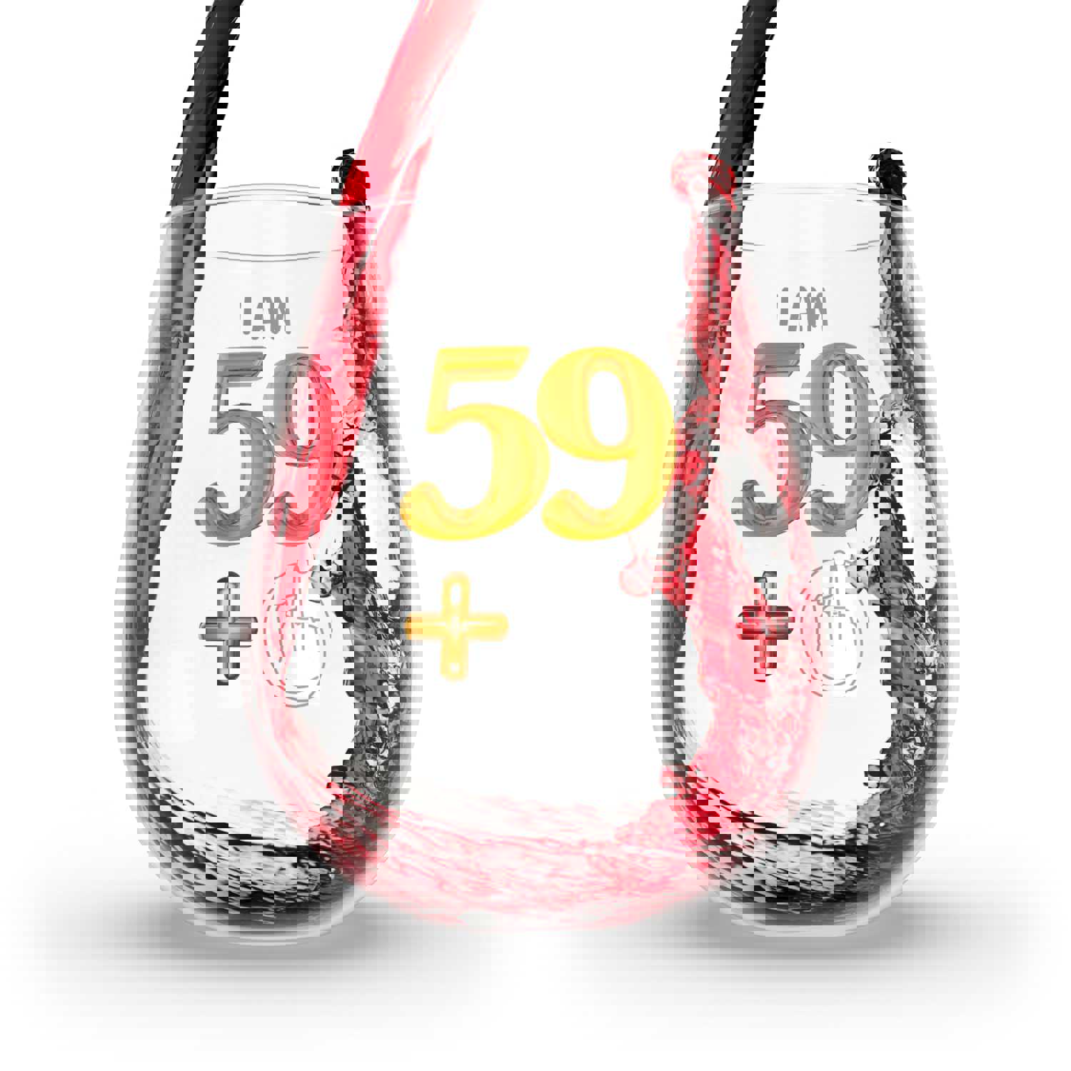 60th Birthday Stemless Wine Glass - Funny Gift with Middle Finger Design