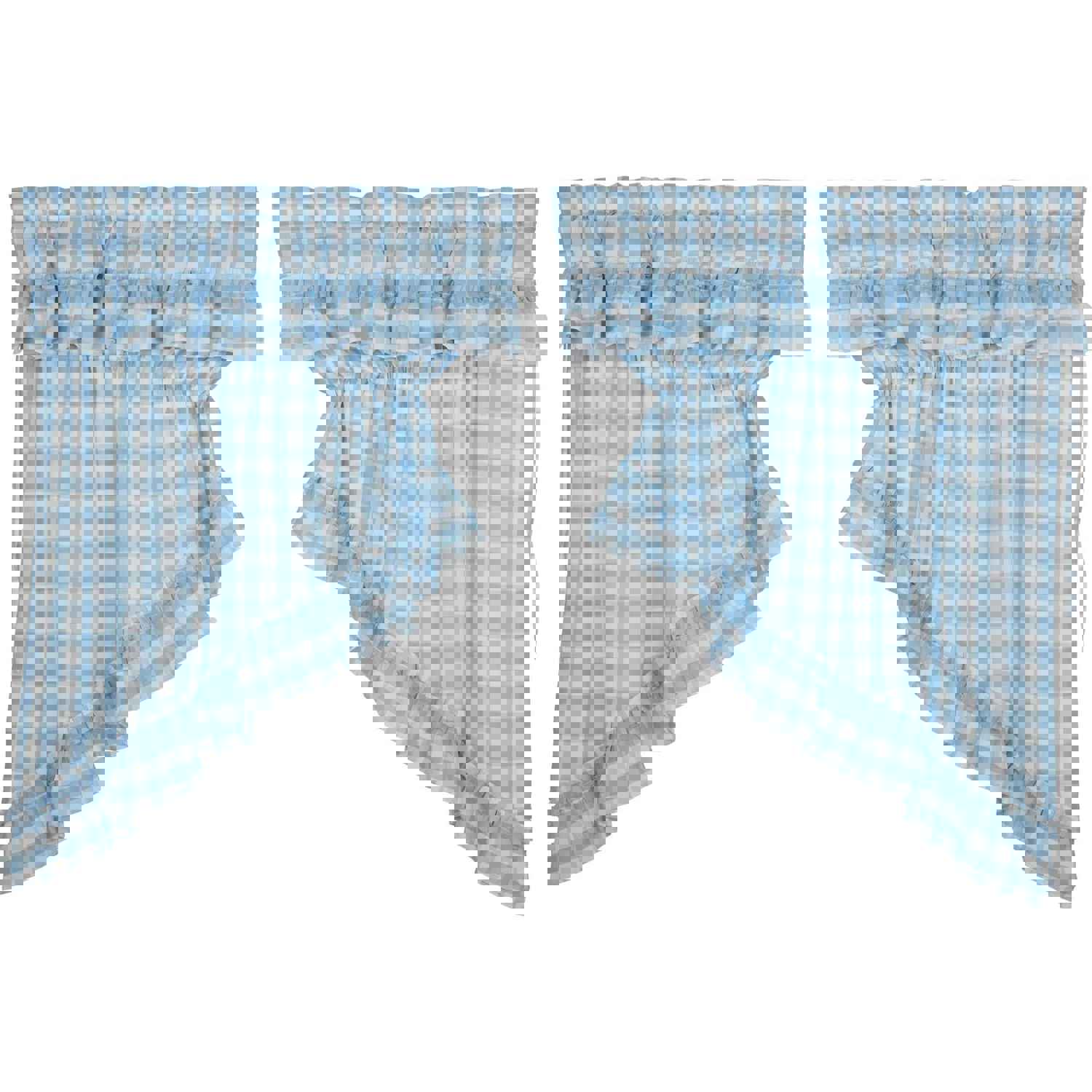 Annie Buffalo Blue Check Ruffled Prairie Swag Set of 2 36x36x18
