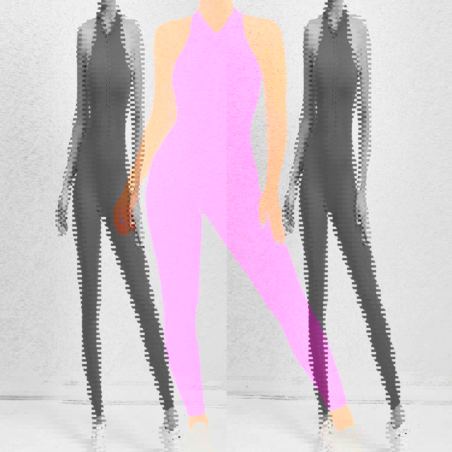 Zippered Yoga Fitness Jumpsuit - Sleeveless Tummy Control Shapewear for Women