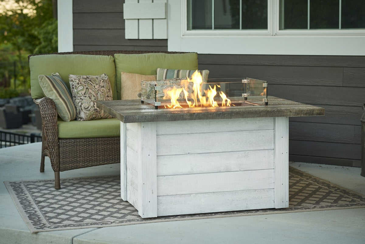 Alcott Rectangular Gas Fire Pit Table with Modern Farmhouse Design