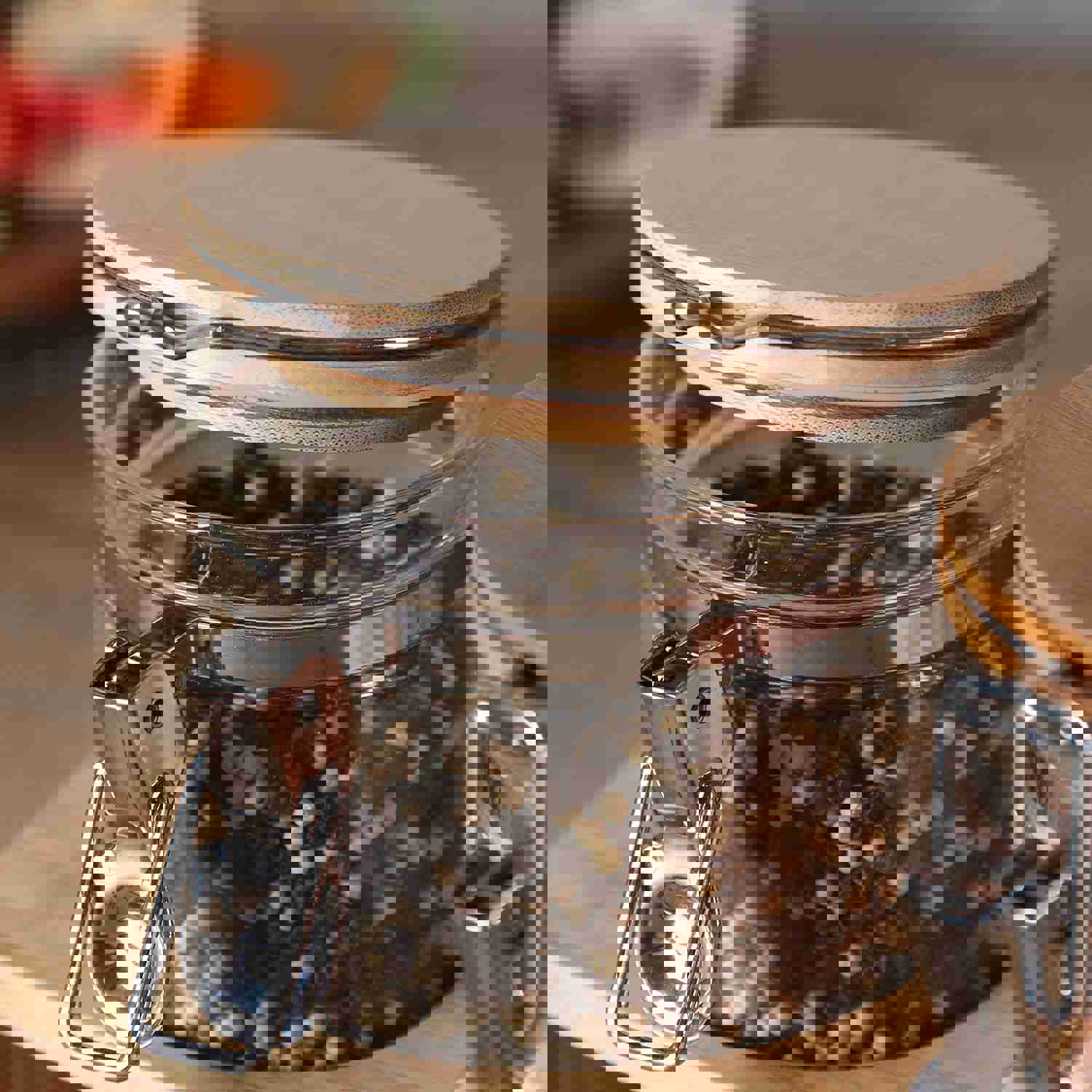 KKC Glass Food Jars with Bamboo Lids, Airtight Spice Canisters Set with Rack and Scoop, 800ML