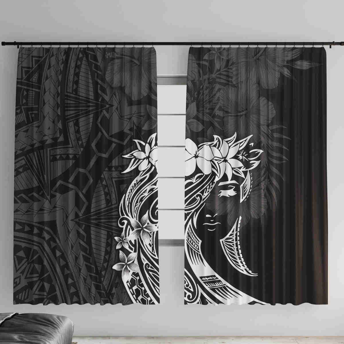 Polynesian Women's Day Window Curtain Plumeria Passion - Black LT7