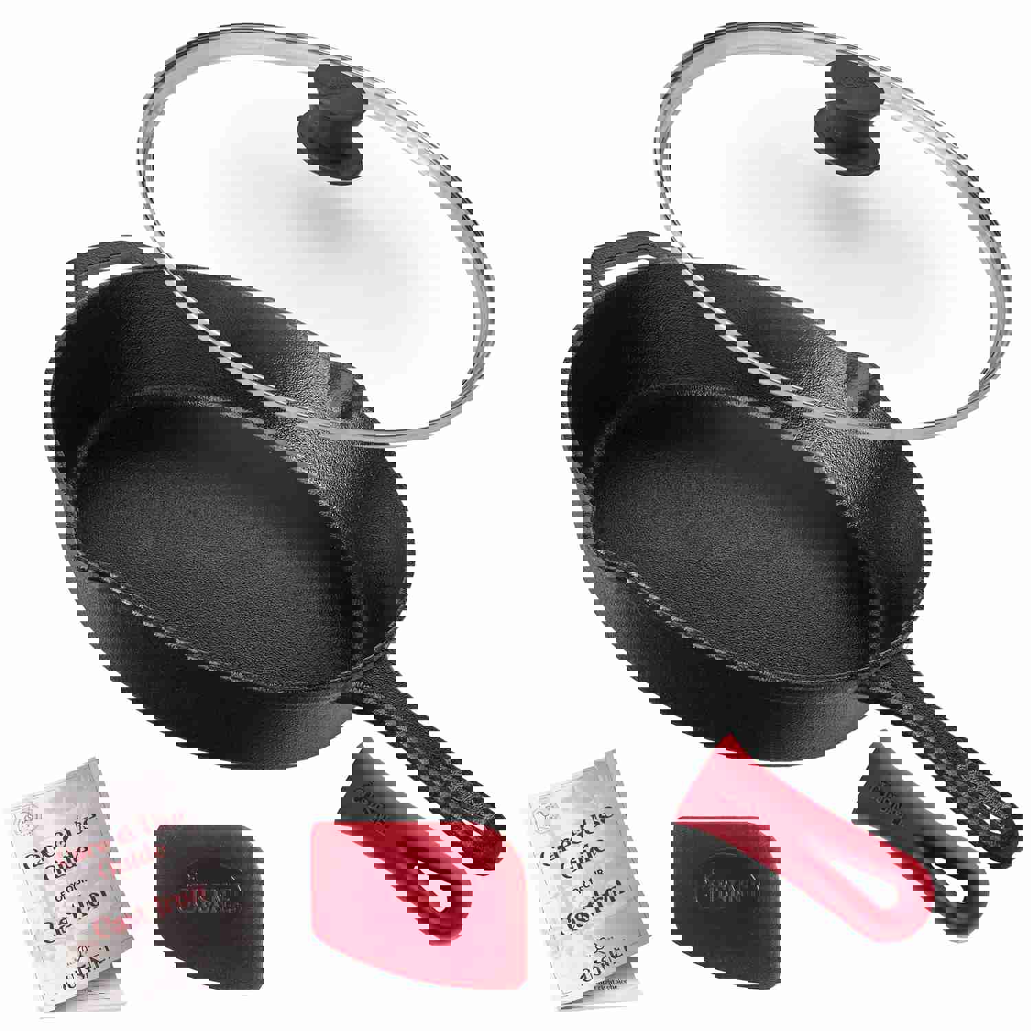 Cuisinel Cast Iron Skillet with Lid - 12-Inch Frying Pan + Glass Cover + Silicone Handle Holder - Pre-Seasoned Oven Safe Cookware