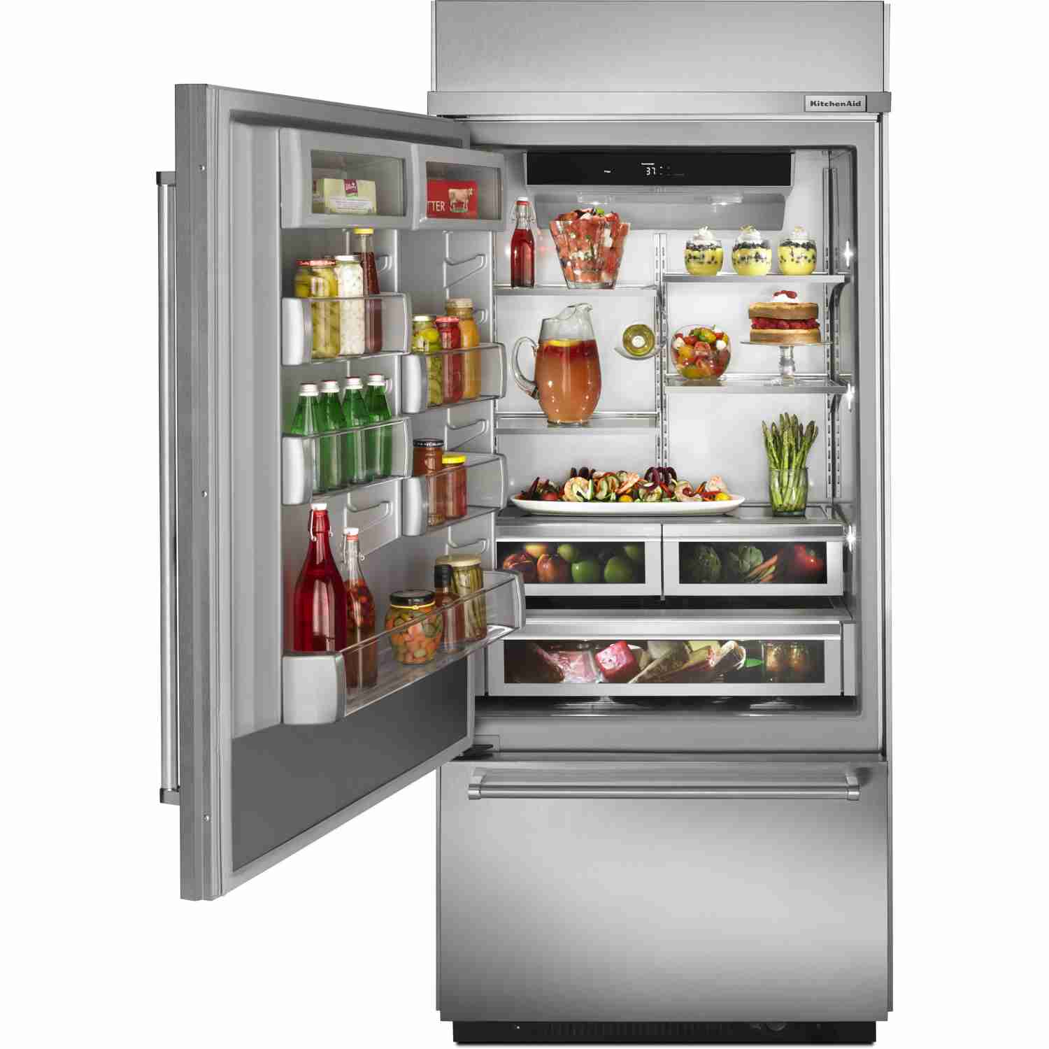 KitchenAid 36-inch Built-in Bottom Freezer Refrigerator with Internal Ice Maker KBBL306ESS