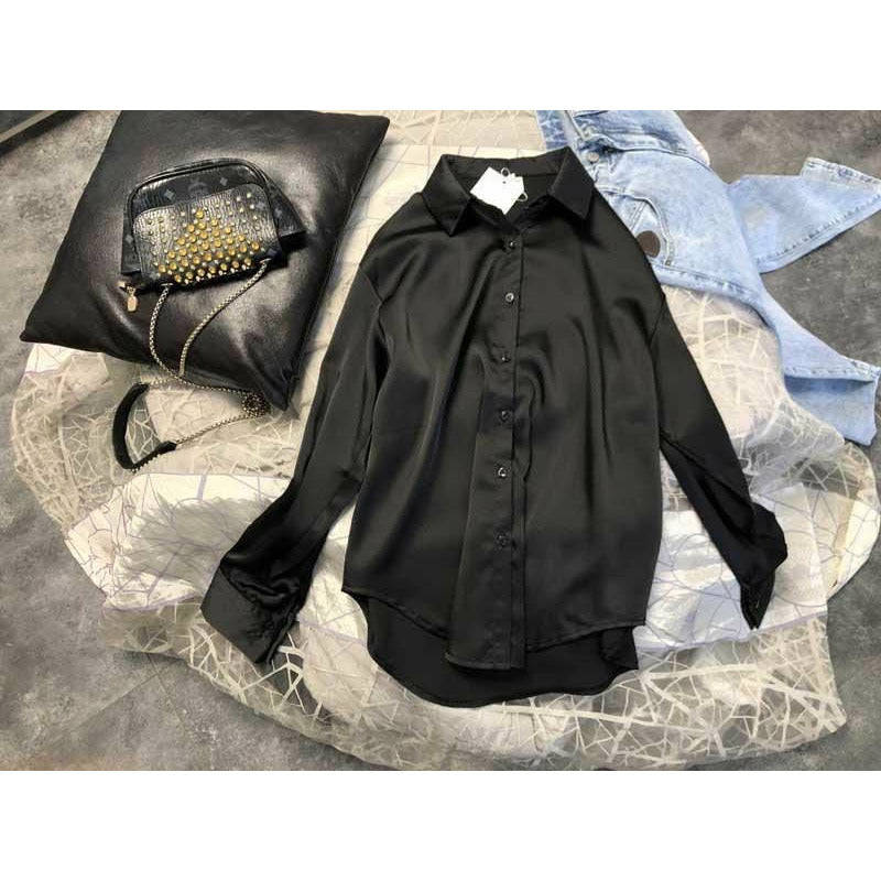 Women's Silk Shirt Blouse Sheer Top Long Sleeve Shirt