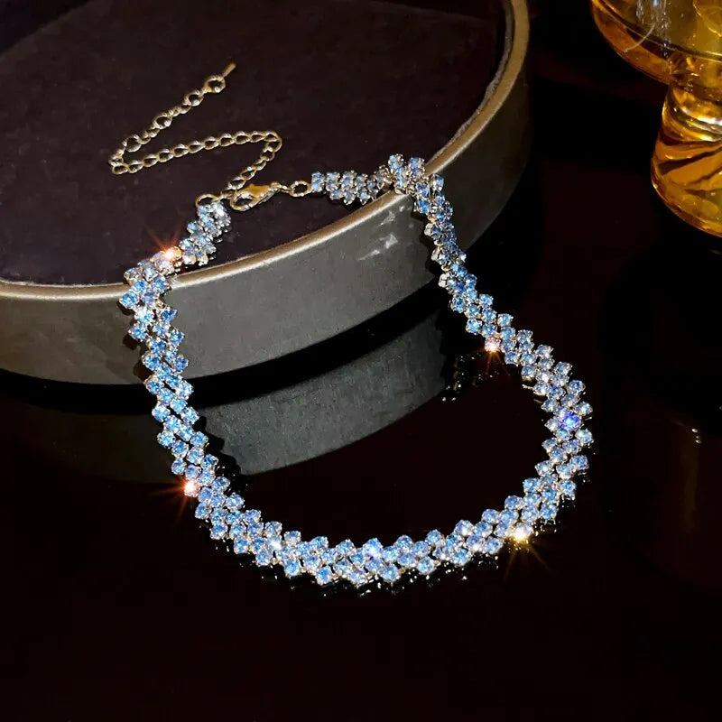 Luxury Shiny Full Rhinestone Choker Necklace for Women - Geometric Crystal Wedding Party Jewelry