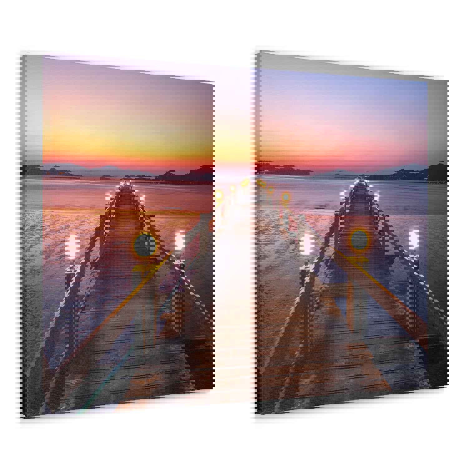 Sunset Wooden Bridge Lake View Nature Wilderness Photography Canvas Wall Art