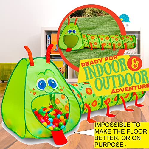 Kiddey Caterpillar Play Tunnel and Tent Combo (2-Piece Set) – Kids Crawling and Exploration Discovery Station