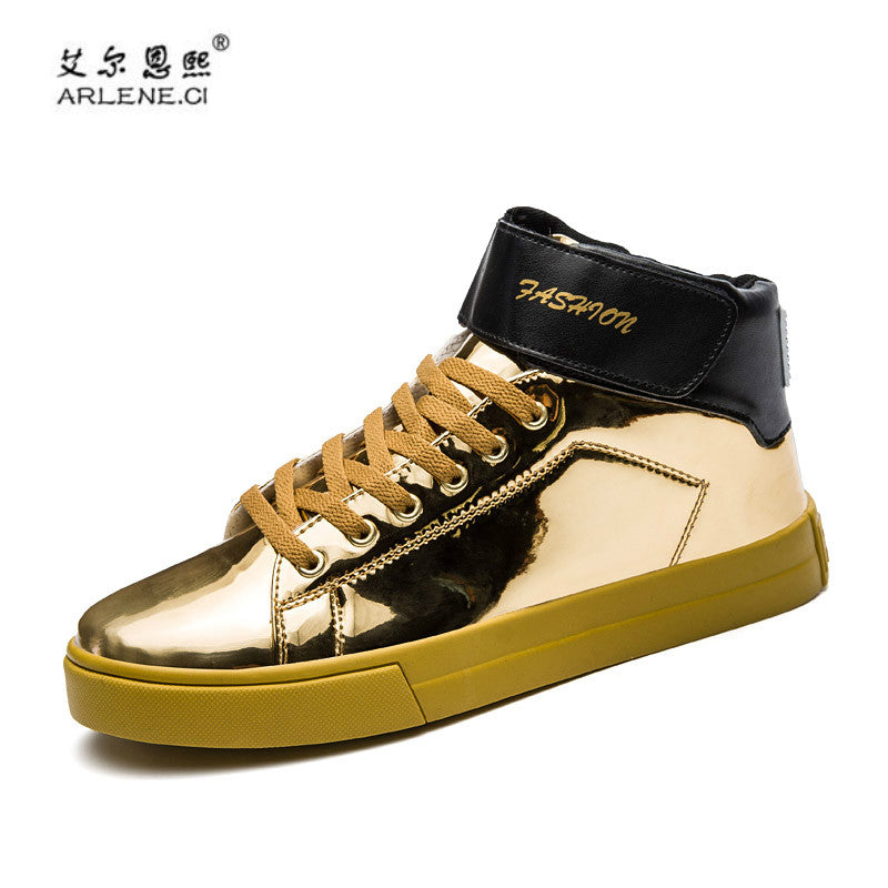 Men Skateboarding Shoes - Shiny Gold Sneakers for Training and Gym
