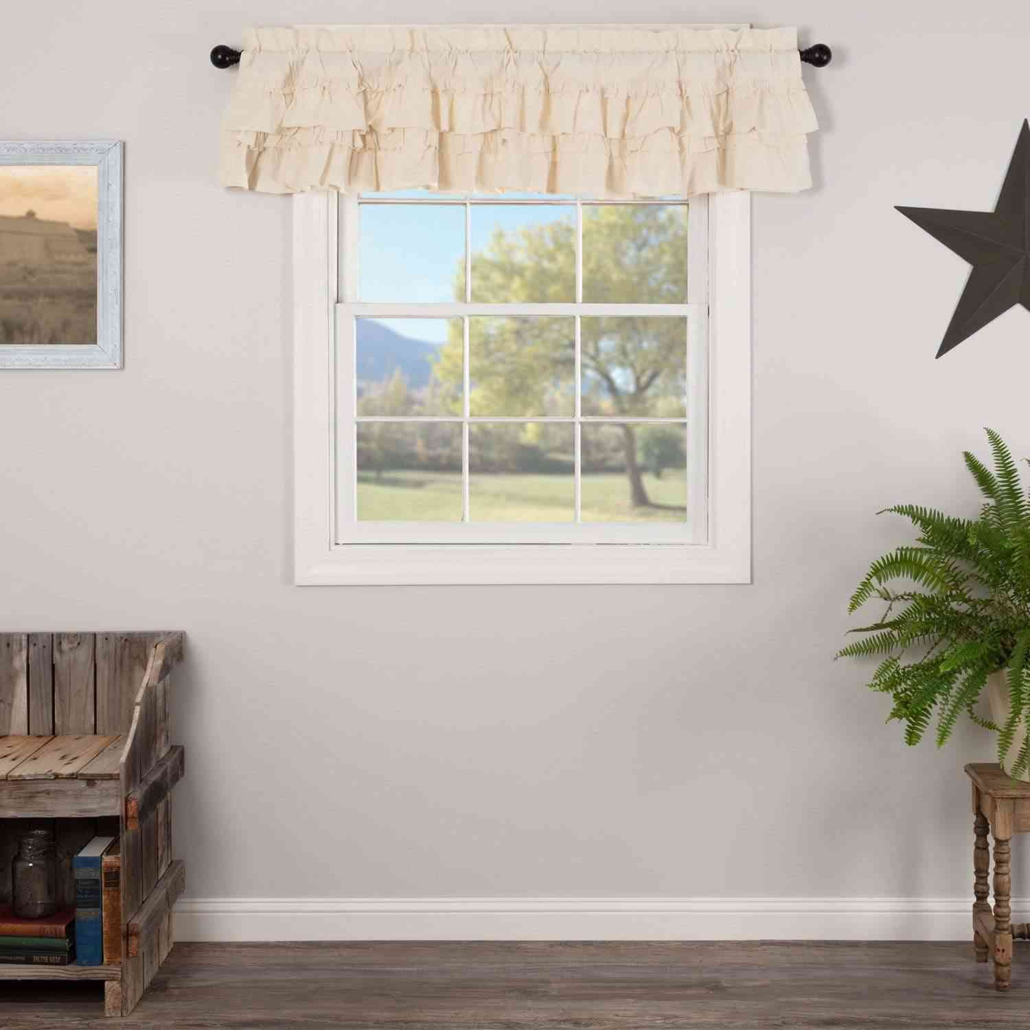 Muslin Ruffled Unbleached Natural Valance Curtain 16x72