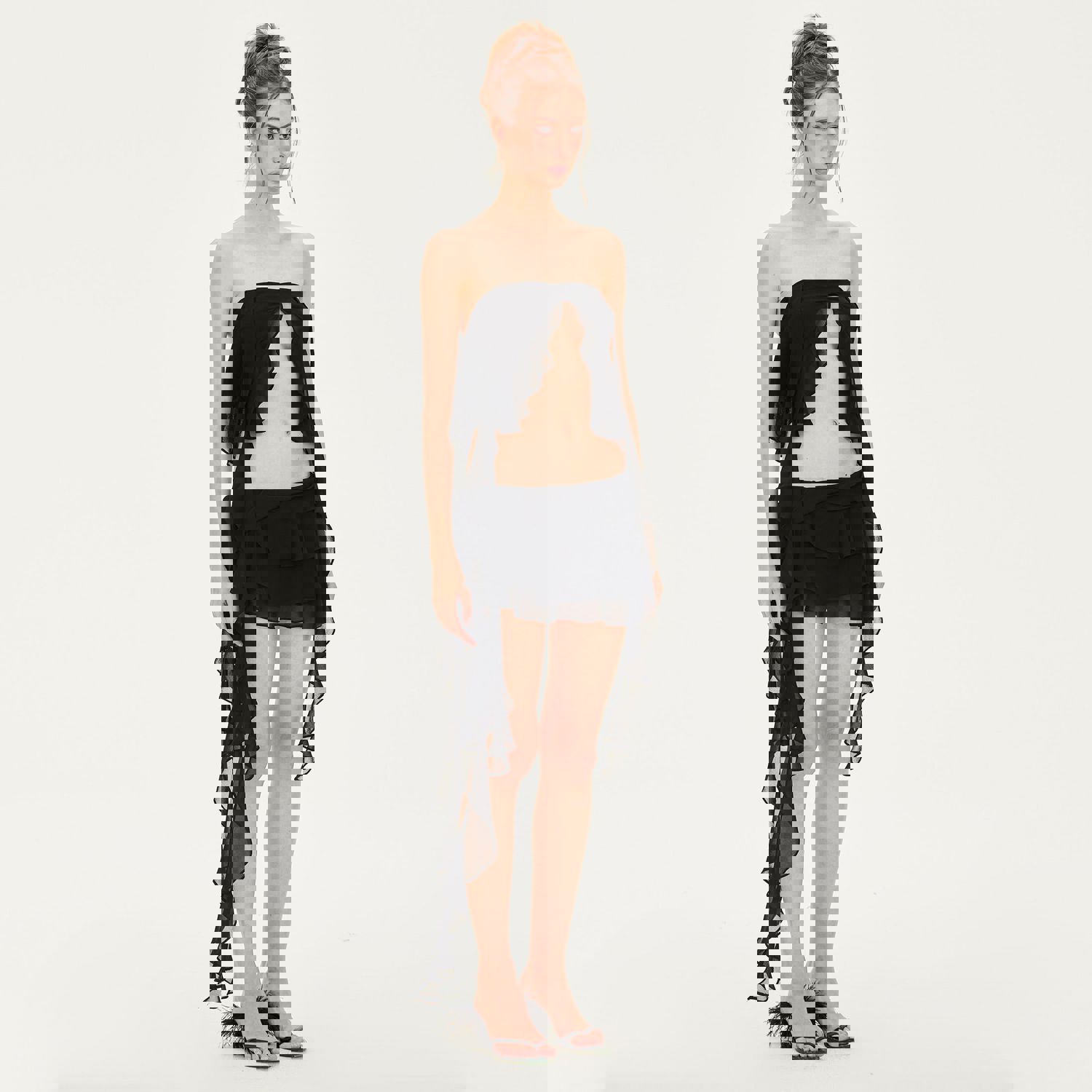 Jeanne Ruffled Chiffon Strapless Tank in Black