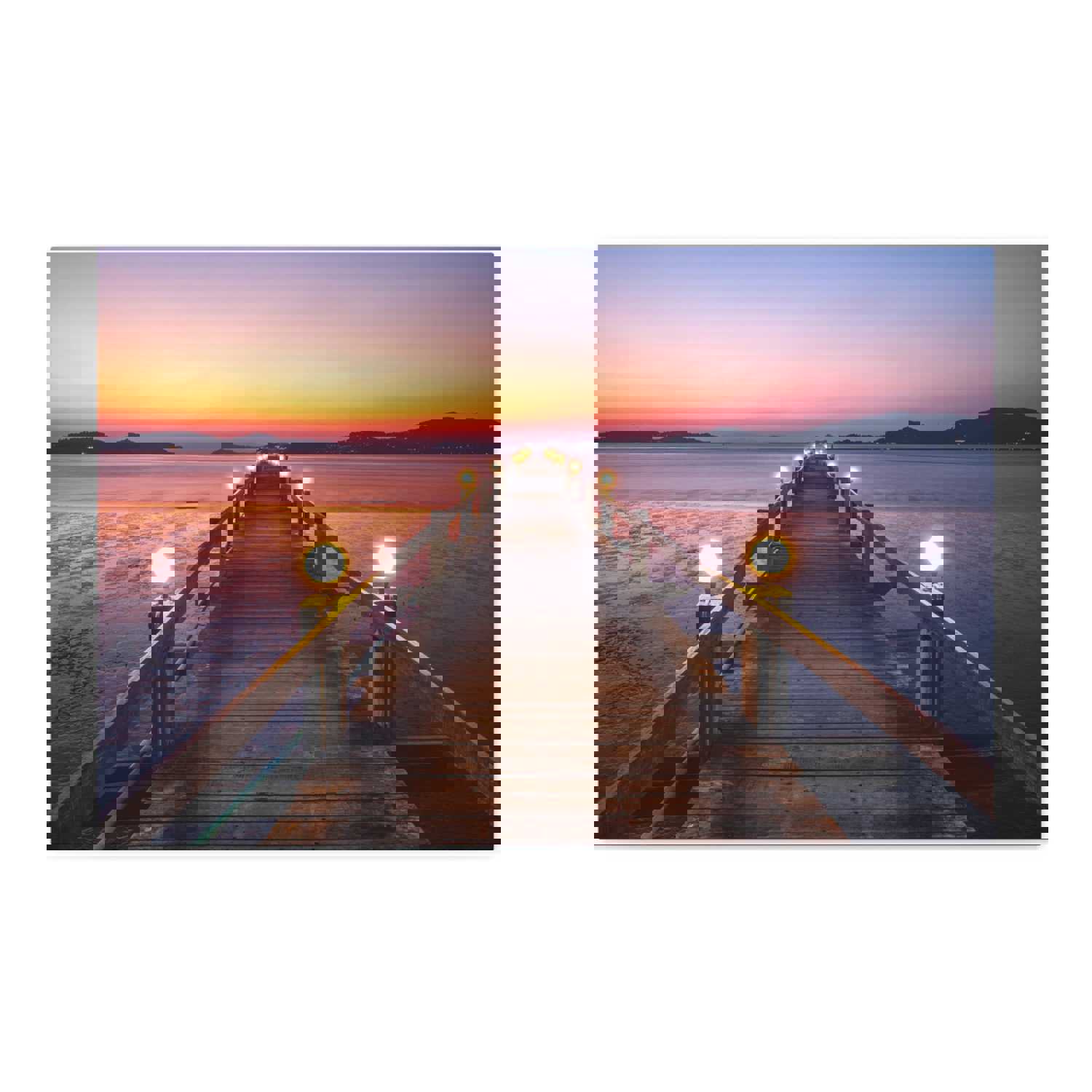 Sunset Wooden Bridge Lake View Nature Wilderness Photography Canvas Wall Art
