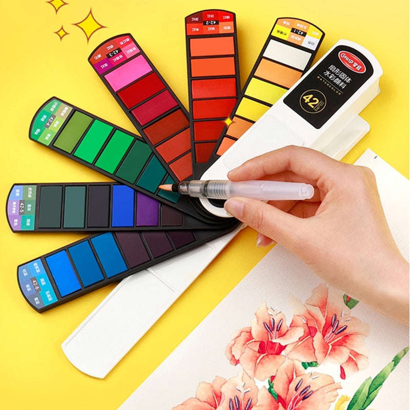 Portable 18/24/36/42 Colors Solid Watercolor Paint Set with Water Pen for Beginner Painting Artist Art Craft Supplies