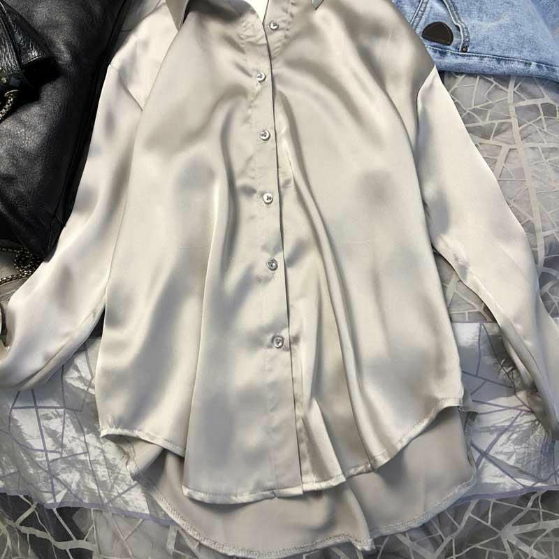 Women's Silk Shirt Blouse Sheer Top Long Sleeve Shirt