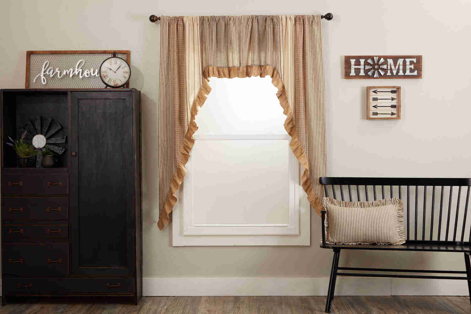 Sawyer Mill Charcoal Patchwork Long Swag 63x72 - Farmhouse Inspired Window Valance