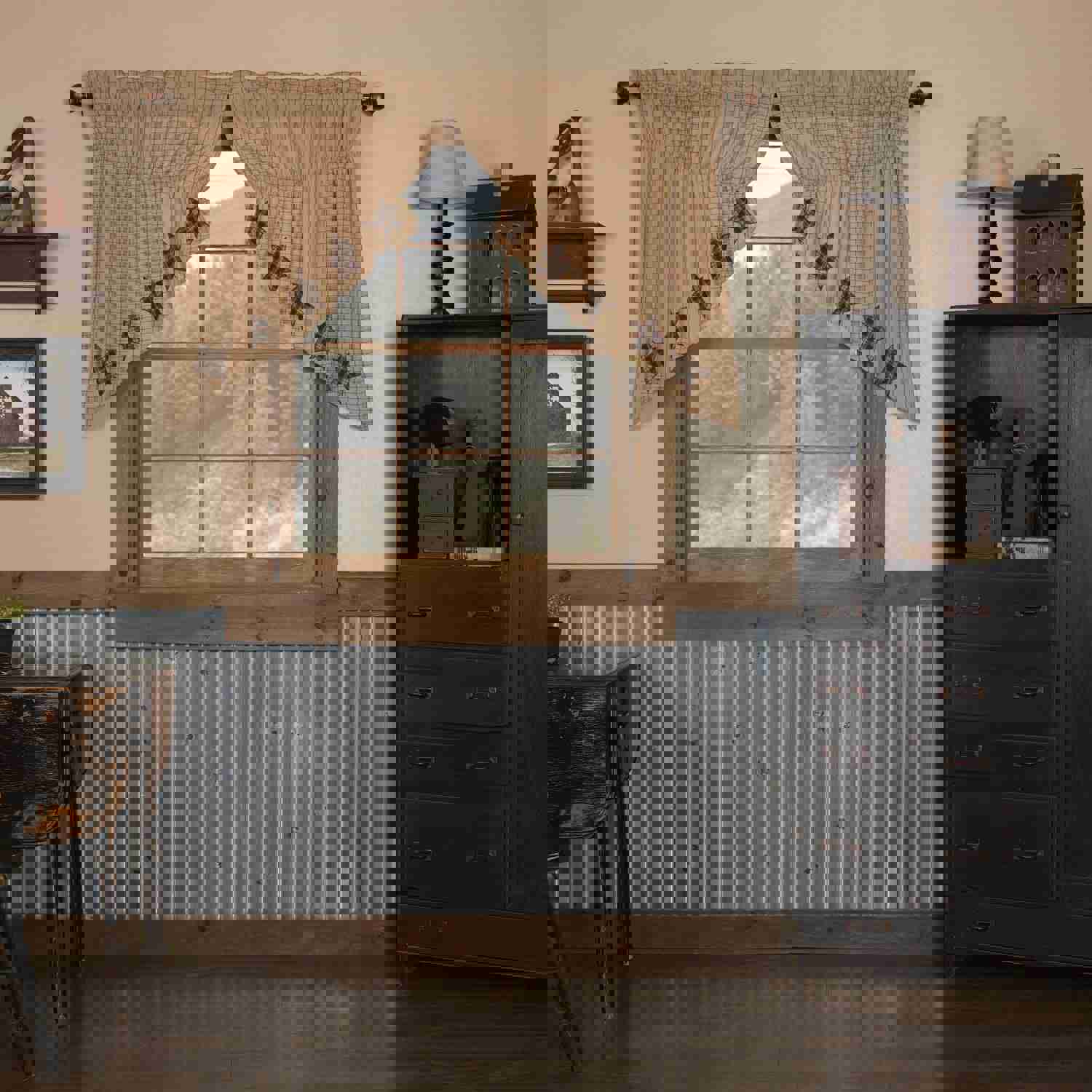 Bingham Star Applique Lined Prairie Swag Curtains