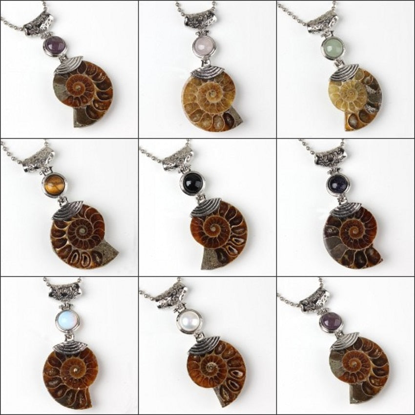 Natural Gnergy Gemstone - 10 Pcs Silver Plated Mixed Stone Beads Ammonite Pendant Jewelry