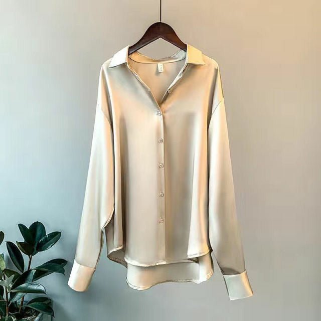 Women's Silk Shirt Blouse Sheer Top Long Sleeve Shirt