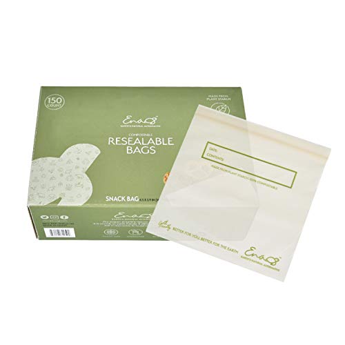 100% Compostable Food Storage Bags [Snack, Sandwich 150 Pack] Eco-Friendly Freezer Bags